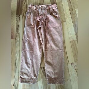 Burnt Orange Cargo-Style Wide-Leg Pants with Draped Belt